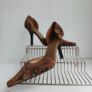 Vintage 90's Paisley D'Orsay Velvet Earthtones with Gold Thread Heels NWOB Sz 7